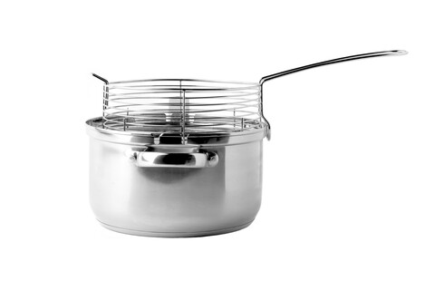 Oala friteuza cu capac Chip Pan, Sabichi, 22 cm, inox/sticla, argintiu