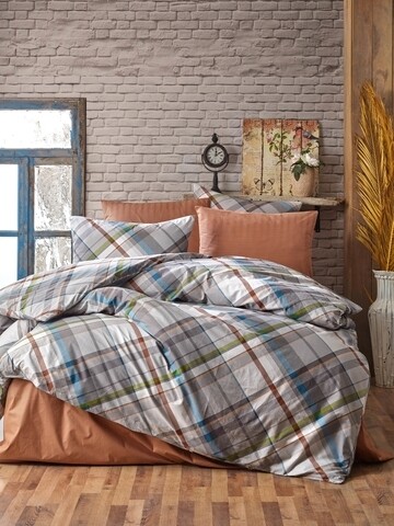 Lenjerie de pat pentru o persoana Plaid, Majoli Home Collection, 3 piese, 160x240 cm, 100% bumbac ranforce, multicolor