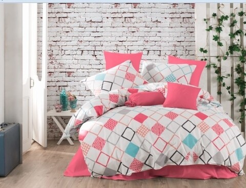 Lenjerie de pat pentru o persoana Sion, Majoli Home Collection, 3 piese, 160x240 cm, 100% bumbac ranforce, multicolor