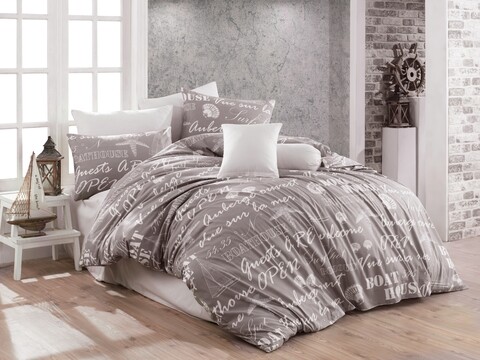 Lenjerie de pat dubla Boat House, Majoli Home Collection, 4 piese, 200x220 cm, 100% bumbac ranforce, multicolor