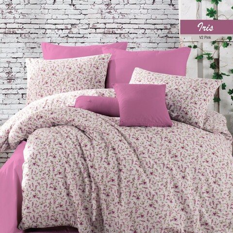 Lenjerie de pat dubla Iris, Majoli Home Collection, 4 piese, 200x220 cm, 100% bumbac ranforce, multicolor
