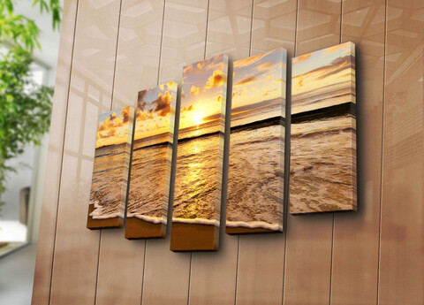 Tablou decorativ, 5PATK-15, 100% SUEDE CANVAS / Size: 19 x 70 cm (1 Piece) / 19 x 60 cm (2 Pieces) / 19 x 50 cm (2 Pieces) / Total Size: 70 x 105 cm / Frame: 100% Wooden (Thickness: 3 cm), Multicolor