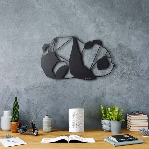 Decoratiune de perete, Panda, Metal, 31 x 51 cm, Negru