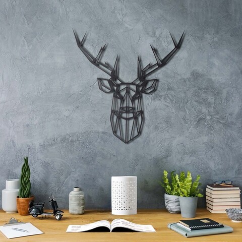 Decoratiune de perete, Stag 2, Metal, Dimensiune: 49 x 49 cm, Negru
