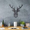Decoratiune de perete, Stag 2, Metal, Dimensiune: 49 x 49 cm, Negru