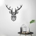 Decoratiune de perete, Stag 2, Metal, Dimensiune: 49 x 49 cm, Negru
