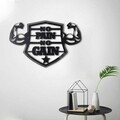 Decoratiune de perete, No Pain No Gain, Metal, Dimensiune: 33 x 50 cm, Negru