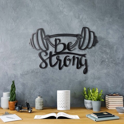 Decoratiune de perete, Be Strong, Metal, Dimensiune: 34 x 50 cm, Negru