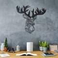 Decoratiune de perete, Stag, Metal, Dimensiune: 49 x 51 cm, Negru