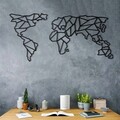 Decoratiune de perete, World Map, Metal, Dimensiune: 60 x 120 cm, Negru