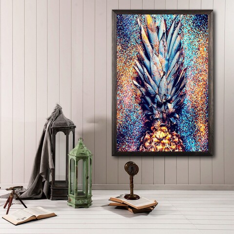 Tablou decorativ, Shiny Pineapple, Lemn, Lemn, Multicolor