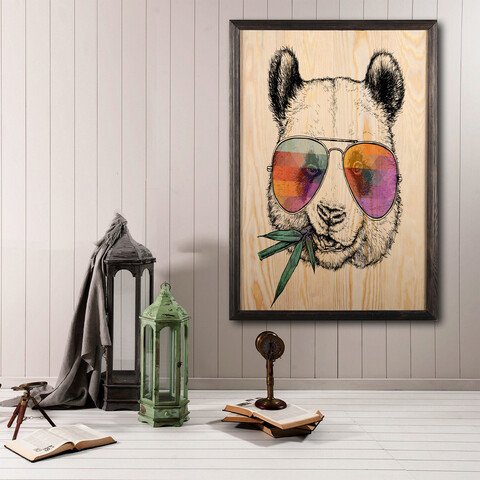 Tablou decorativ, Cool Panda XL, Lemn, Lemn, Multicolor