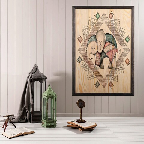 Tablou decorativ, Cute Elephant XL, Lemn, Lemn, Multicolor