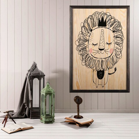 Tablou decorativ, Cute Lion XL, Lemn, Lemn, Multicolor
