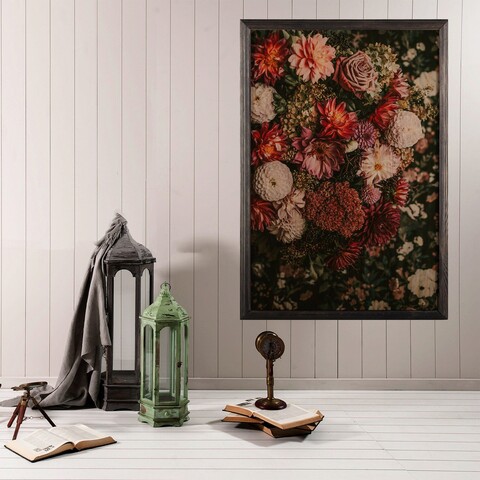 Tablou decorativ, Flower mix XL, Lemn, Lemn, Multicolor