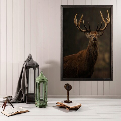 Tablou decorativ, Stag Horn XL, Lemn, Multicolor