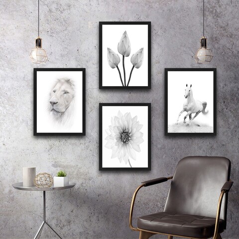 Set 4 tablouri decorative, White World Set, PAL, Hartie, Multicolor