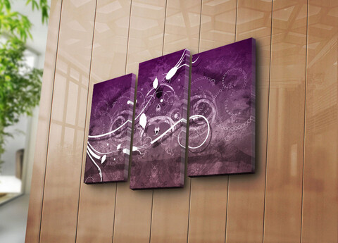 Tablou decorativ, 3PATK-100, 100% SUEDE CANVAS / Size: 20 x 39 cm (2 Pieces) / 20 x 45 cm (1 Piece) / Total Size: 66 x 45 cm / Frame: 100% Wooden (Thickness: 3 cm), Multicolor