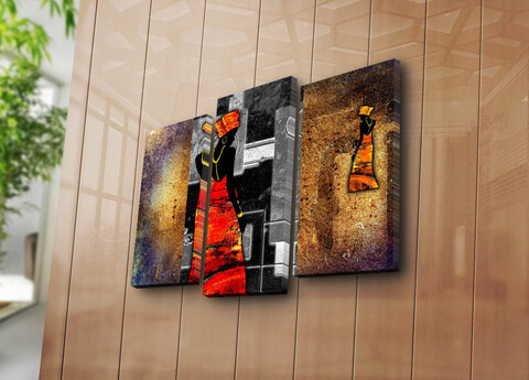 Tablou decorativ, 3PATK-103, 100% SUEDE CANVAS / Size: 20 x 39 cm (2 Pieces) / 20 x 45 cm (1 Piece) / Total Size: 66 x 45 cm / Frame: 100% Wooden (Thickness: 3 cm), Multicolor