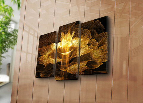Tablou decorativ, 3PATK-107, 100% SUEDE CANVAS / Size: 20 x 39 cm (2 Pieces) / 20 x 45 cm (1 Piece) / Total Size: 66 x 45 cm / Frame: 100% Wooden (Thickness: 3 cm), Multicolor