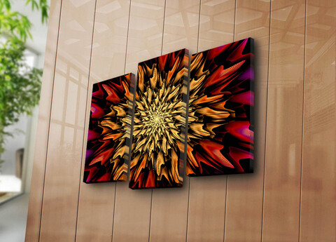 Tablou decorativ, 3PATK-108, 100% SUEDE CANVAS / Size: 20 x 39 cm (2 Pieces) / 20 x 45 cm (1 Piece) / Total Size: 66 x 45 cm / Frame: 100% Wooden (Thickness: 3 cm), Multicolor