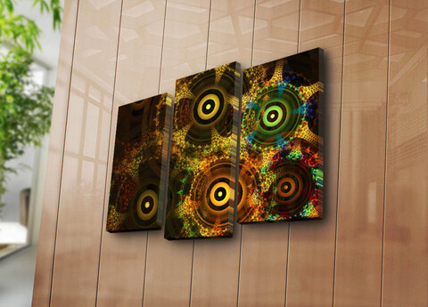 Tablou decorativ, 3PATK-109, 100% SUEDE CANVAS / Size: 20 x 39 cm (2 Pieces) / 20 x 45 cm (1 Piece) / Total Size: 66 x 45 cm / Frame: 100% Wooden (Thickness: 3 cm), Multicolor