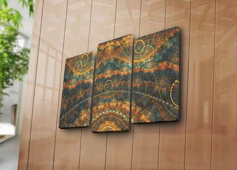 Tablou decorativ, 3PATK-110, 100% SUEDE CANVAS / Size: 20 x 39 cm (2 Pieces) / 20 x 45 cm (1 Piece) / Total Size: 66 x 45 cm / Frame: 100% Wooden (Thickness: 3 cm), Multicolor