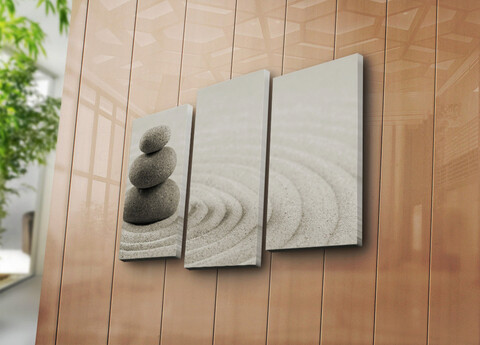 Tablou decorativ, 3PATK-81, 100% SUEDE CANVAS / Size: 20 x 39 cm (2 Pieces) / 20 x 45 cm (1 Piece) / Total Size: 66 x 45 cm / Frame: 100% Wooden (Thickness: 3 cm), Multicolor