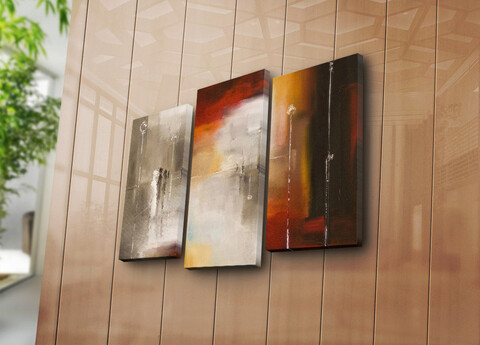 Tablou decorativ, 3PATK-83, 100% SUEDE CANVAS / Size: 20 x 39 cm (2 Pieces) / 20 x 45 cm (1 Piece) / Total Size: 66 x 45 cm / Frame: 100% Wooden (Thickness: 3 cm), Multicolor