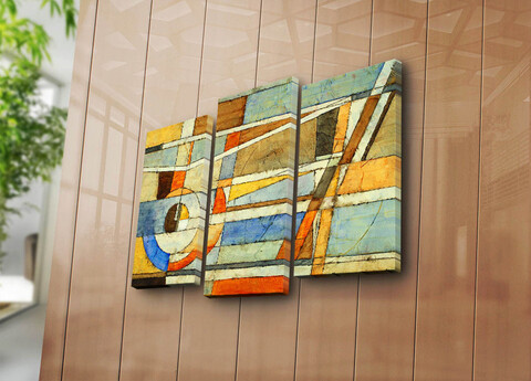 Tablou decorativ, 3PATK-88, 100% SUEDE CANVAS / Size: 20 x 39 cm (2 Pieces) / 20 x 45 cm (1 Piece) / Total Size: 66 x 45 cm / Frame: 100% Wooden (Thickness: 3 cm), Multicolor