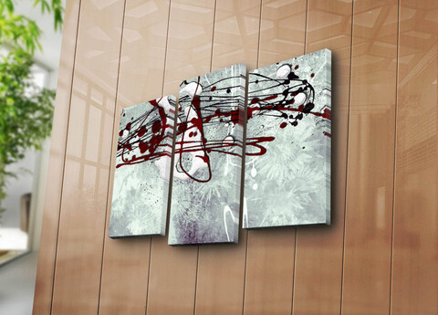 Tablou decorativ, 3PATK-90, 100% SUEDE CANVAS / Size: 20 x 39 cm (2 Pieces) / 20 x 45 cm (1 Piece) / Total Size: 66 x 45 cm / Frame: 100% Wooden (Thickness: 3 cm), Multicolor