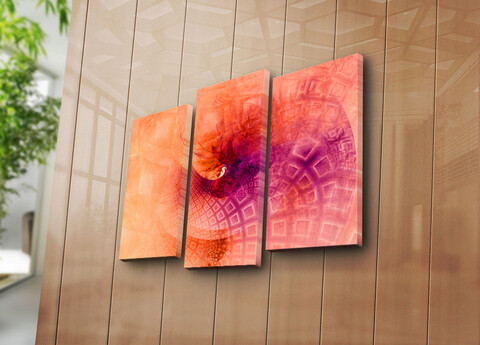 Tablou decorativ, 3PATK-93, 100% SUEDE CANVAS / Size: 20 x 39 cm (2 Pieces) / 20 x 45 cm (1 Piece) / Total Size: 66 x 45 cm / Frame: 100% Wooden (Thickness: 3 cm), Multicolor