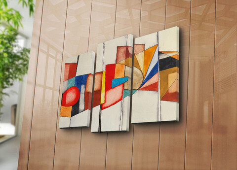 Tablou decorativ, 3PATK-97, 100% SUEDE CANVAS / Size: 20 x 39 cm (2 Pieces) / 20 x 45 cm (1 Piece) / Total Size: 66 x 45 cm / Frame: 100% Wooden (Thickness: 3 cm), Multicolor