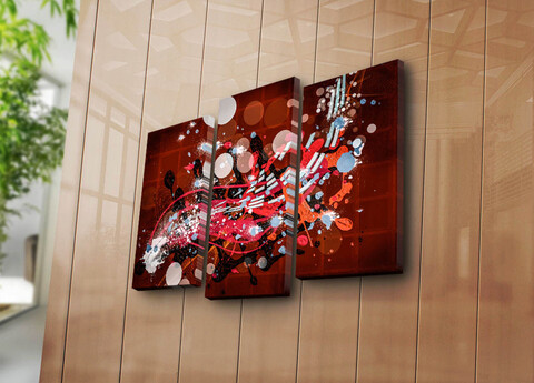 Tablou decorativ, 3PATK-98, 100% SUEDE CANVAS / Size: 20 x 39 cm (2 Pieces) / 20 x 45 cm (1 Piece) / Total Size: 66 x 45 cm / Frame: 100% Wooden (Thickness: 3 cm), Multicolor