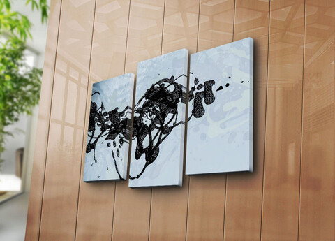 Tablou decorativ, 3PATK-99, 100% SUEDE CANVAS / Size: 20 x 39 cm (2 Pieces) / 20 x 45 cm (1 Piece) / Total Size: 66 x 45 cm / Frame: 100% Wooden (Thickness: 3 cm), Multicolor