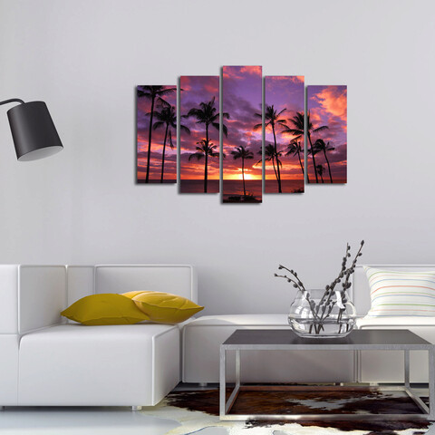 Tablou decorativ, 5PATHW-1, 100% SUEDE CANVAS / Size: 19 x 70 cm (1 Piece) / 19 x 60 cm (2 Pieces) / 19 x 50 cm (2 Pieces) / Total Size: 105 x 70 cm / Frame: 100% Wooden (Thickness: 3 cm), Multicolor