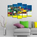 Tablou decorativ, 5PATK-201, 100% SUEDE CANVAS / Size: 19 x 70 cm (1 Piece) / 19 x 60 cm (2 Pieces) / 19 x 50 cm (2 Pieces) / Total Size: 105 x 70 cm / Frame: 100% Wooden (Thickness: 3 cm), Multicolor