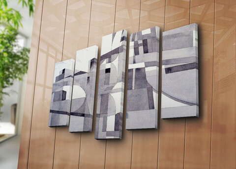 Tablou decorativ, 5PATK-210, 100% SUEDE CANVAS / Size: 19 x 70 cm (1 Piece) / 19 x 60 cm (2 Pieces) / 19 x 50 cm (2 Pieces) / Total Size: 105 x 70 cm / Frame: 100% Wooden (Thickness: 3 cm), Multicolor