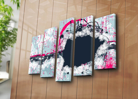 Tablou decorativ, 5PATK-213, 100% SUEDE CANVAS / Size: 19 x 70 cm (1 Piece) / 19 x 60 cm (2 Pieces) / 19 x 50 cm (2 Pieces) / Total Size: 105 x 70 cm / Frame: 100% Wooden (Thickness: 3 cm), Multicolor