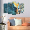 Tablou decorativ, 5PATK-214, 100% SUEDE CANVAS / Size: 19 x 70 cm (1 Piece) / 19 x 60 cm (2 Pieces) / 19 x 50 cm (2 Pieces) / Total Size: 105 x 70 cm / Frame: 100% Wooden (Thickness: 3 cm), Multicolor