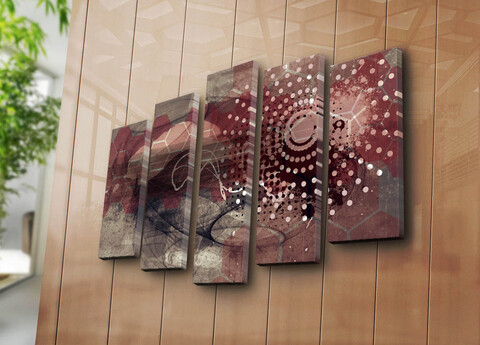 Tablou decorativ, 5PATK-216, 100% SUEDE CANVAS / Size: 19 x 70 cm (1 Piece) / 19 x 60 cm (2 Pieces) / 19 x 50 cm (2 Pieces) / Total Size: 105 x 70 cm / Frame: 100% Wooden (Thickness: 3 cm), Multicolor