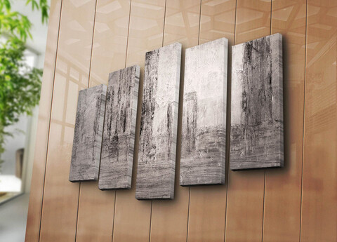Tablou decorativ, 5PATK-219, 100% SUEDE CANVAS / Size: 19 x 70 cm (1 Piece) / 19 x 60 cm (2 Pieces) / 19 x 50 cm (2 Pieces) / Total Size: 105 x 70 cm / Frame: 100% Wooden (Thickness: 3 cm), Multicolor
