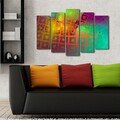 Tablou decorativ, 5PATK-221, 100% SUEDE CANVAS / Size: 19 x 70 cm (1 Piece) / 19 x 60 cm (2 Pieces) / 19 x 50 cm (2 Pieces) / Total Size: 105 x 70 cm / Frame: 100% Wooden (Thickness: 3 cm), Multicolor