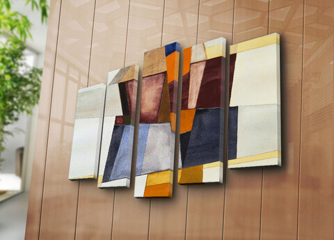 Tablou decorativ, 5PATK-224, 100% SUEDE CANVAS / Size: 19 x 70 cm (1 Piece) / 19 x 60 cm (2 Pieces) / 19 x 50 cm (2 Pieces) / Total Size: 105 x 70 cm / Frame: 100% Wooden (Thickness: 3 cm), Multicolor