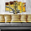 Tablou decorativ, 5PATK-228, 100% SUEDE CANVAS / Size: 19 x 70 cm (1 Piece) / 19 x 60 cm (2 Pieces) / 19 x 50 cm (2 Pieces) / Total Size: 105 x 70 cm / Frame: 100% Wooden (Thickness: 3 cm), Multicolor