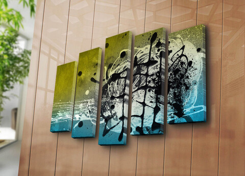 Tablou decorativ, 5PATK-237, 100% SUEDE CANVAS / Size: 19 x 70 cm (1 Piece) / 19 x 60 cm (2 Pieces) / 19 x 50 cm (2 Pieces) / Total Size: 105 x 70 cm / Frame: 100% Wooden (Thickness: 3 cm), Multicolor