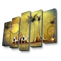 Tablou decorativ, 5PATK-242, 100% SUEDE CANVAS / Size: 19 x 70 cm (1 Piece) / 19 x 60 cm (2 Pieces) / 19 x 50 cm (2 Pieces) / Total Size: 105 x 70 cm / Frame: 100% Wooden (Thickness: 3 cm), Multicolor