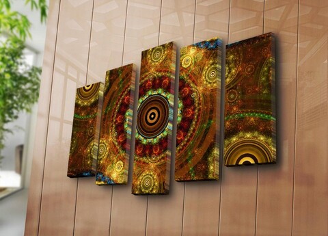 Tablou decorativ, 5PATK-248, 100% SUEDE CANVAS / Size: 19 x 70 cm (1 Piece) / 19 x 60 cm (2 Pieces) / 19 x 50 cm (2 Pieces) / Total Size: 105 x 70 cm / Frame: 100% Wooden (Thickness: 3 cm), Multicolor