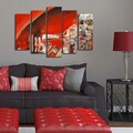 Tablou decorativ, 5PATK-249, 100% SUEDE CANVAS / Size: 19 x 70 cm (1 Piece) / 19 x 60 cm (2 Pieces) / 19 x 50 cm (2 Pieces) / Total Size: 105 x 70 cm / Frame: 100% Wooden (Thickness: 3 cm), Multicolor