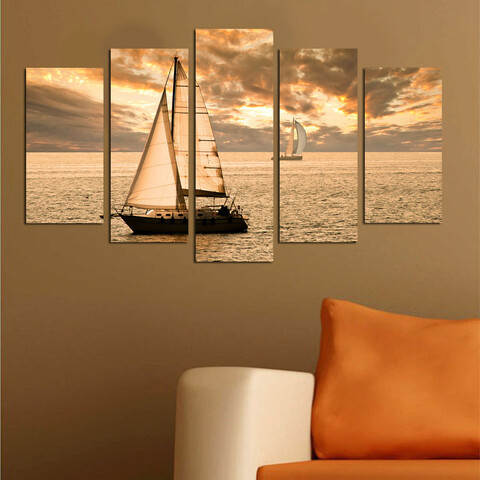 Pictură decorativă MDF, 5PMDF-21, 100% MDF (Thickness: 3 mm) / Size: 20 x 60 cm (1 Piece) / 20 x 50 cm (2 Pieces) / 20 x 40 cm (2 Pieces) / Total Size: 110 x 60 cm, Multicolor